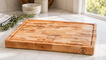 Dark walnut cutting board showing its rich wood grain