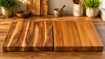 Acacia vs teak cutting boards compared side by side