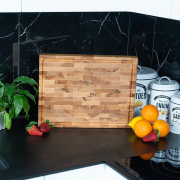 End-grain and edge-grain cutting boards compared side by side