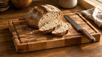 Best cutting board for bread with fresh sliced sourdough loaf