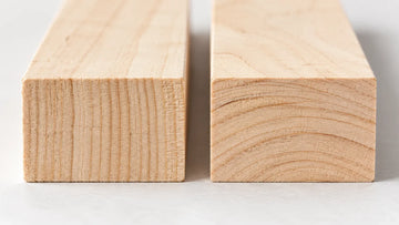 Vertical grain and flat grain maple strips compared end to end