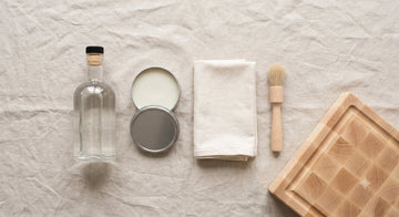 Cutting board care kit with mineral oil, wax balm and a cloth