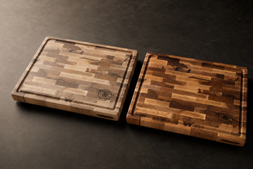 Dull gray cutting board restored to bright maple