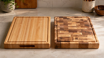 Edge-grain vs face-grain hard maple cutting boards compared side by side