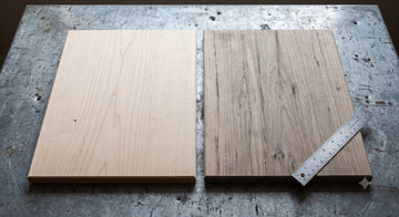 Hard maple and soft maple cutting boards side by side showing grain difference