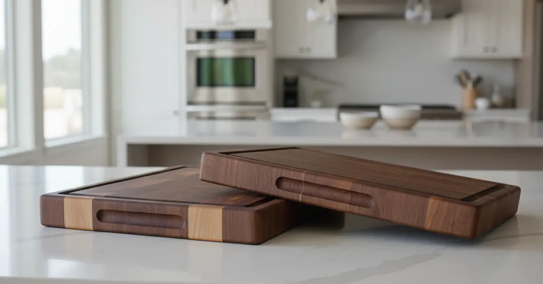 Bevel & Bond reversible walnut carving board with juice groove and flat side