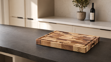 Maple cutting board styled as a housewarming gift