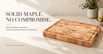 Cross-section of a solid maple cutting board showing food-safe glue joints