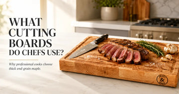 Professional chef using an end-grain maple cutting board