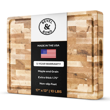 Bevel and Bond end-grain hard maple cutting board, handcrafted in the USA.