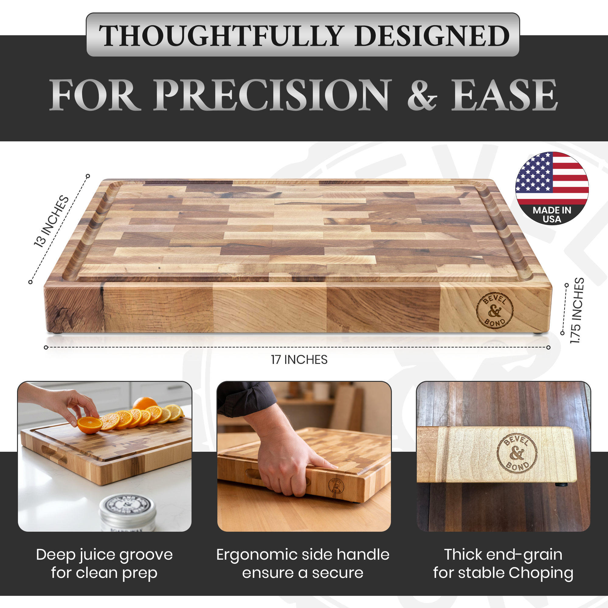 Bevel & Bond End-Grain Maple Cutting Board